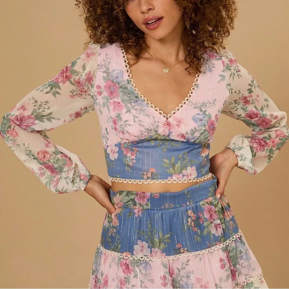 NEW Altar’d State Tara Floral Patchwork Boho Long Sleeve Blouse Women’s Large